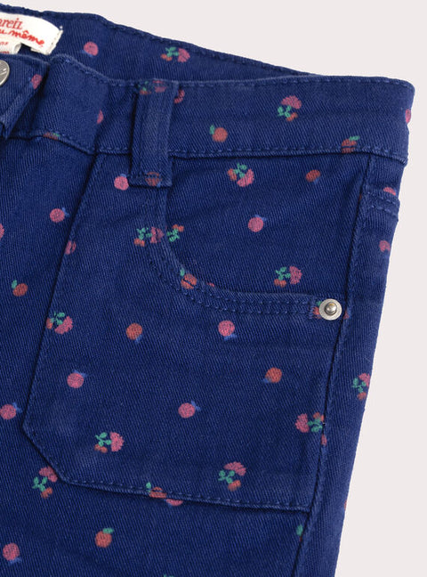 Printed Stretch Navy Cotton Rich Trousers