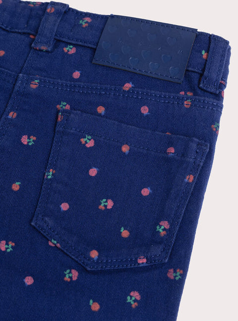 Printed Stretch Navy Cotton Rich Trousers