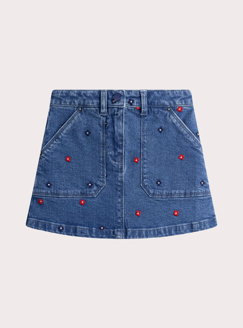 Floral Embroidered Denim Skirt