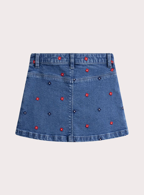 Floral Embroidered Denim Skirt