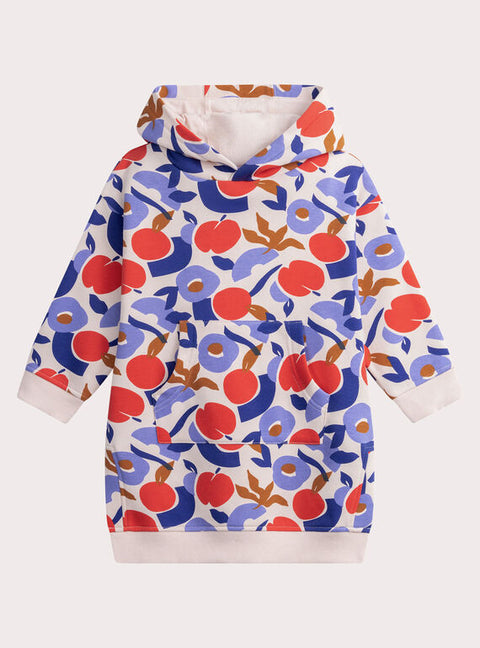 Floral Print Hooded Cotton Fleece Dress