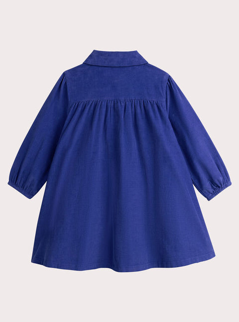 Lined Embroidered Blue Corduroy Dress