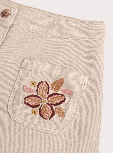 Cotton Canvas Skirt With Embroidered Pockets