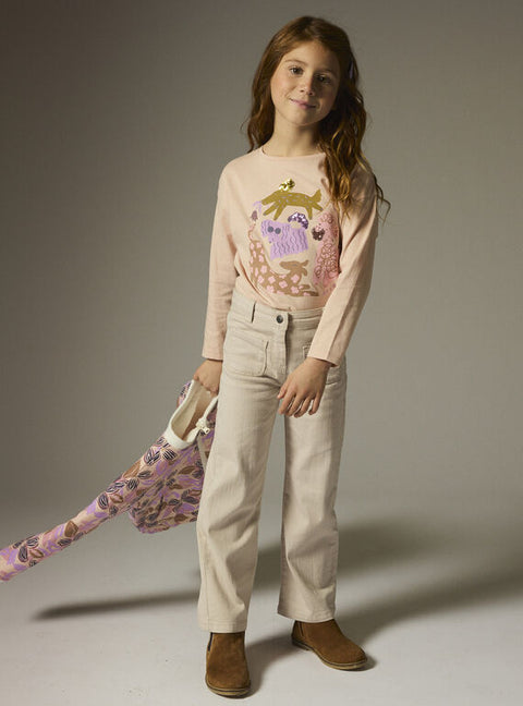 Beige Cotton Canvas Flared Trousers