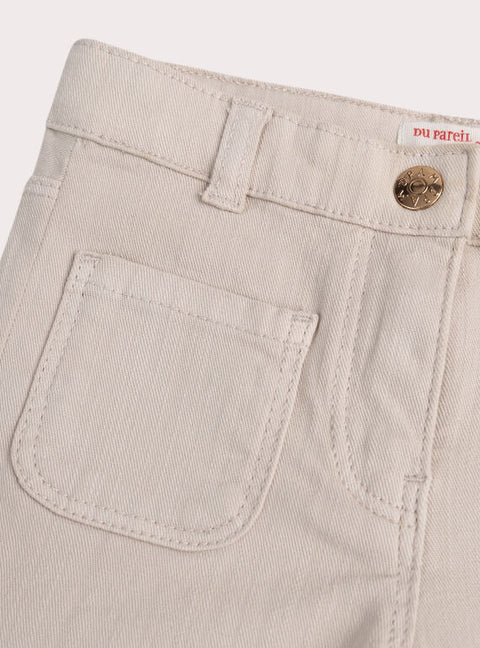 Beige Cotton Canvas Flared Trousers