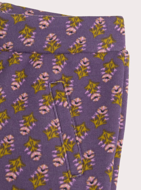 Purple Floral Print Fleece Leggings