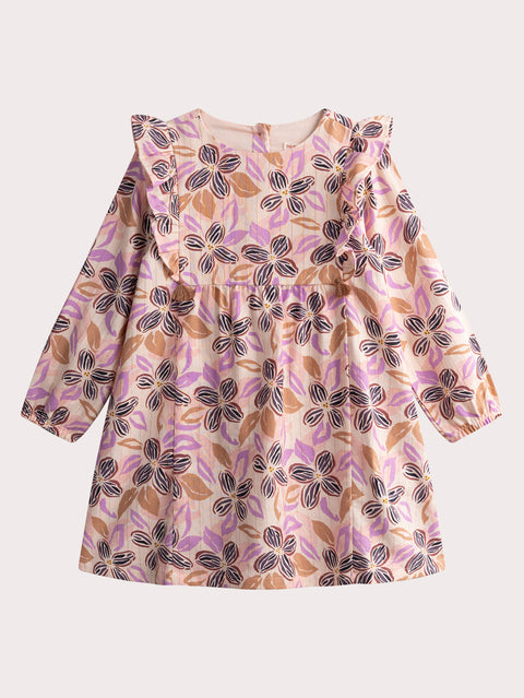 Lined Pink Floral Print Cotton Dress