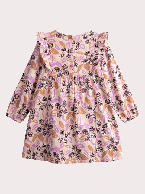 Lined Pink Floral Print Cotton Dress