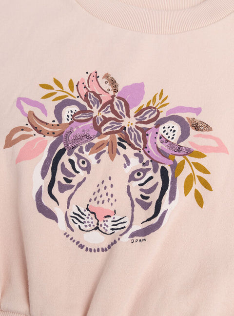 Sequined Pale Pink Cotton Fleece Sweatshirt