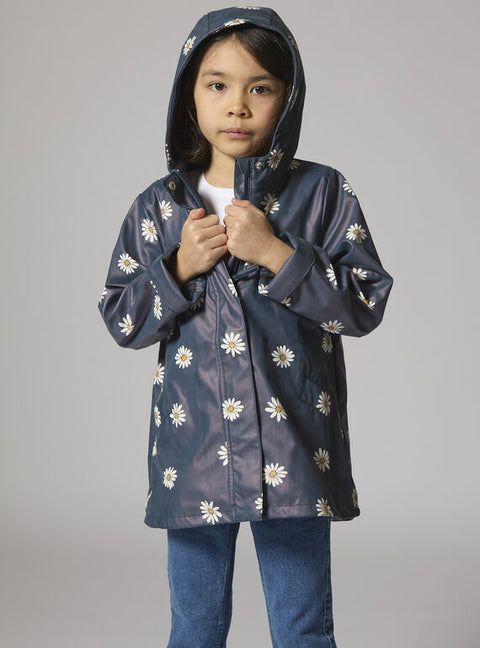 Lined Navy Daisy Print Raincoat