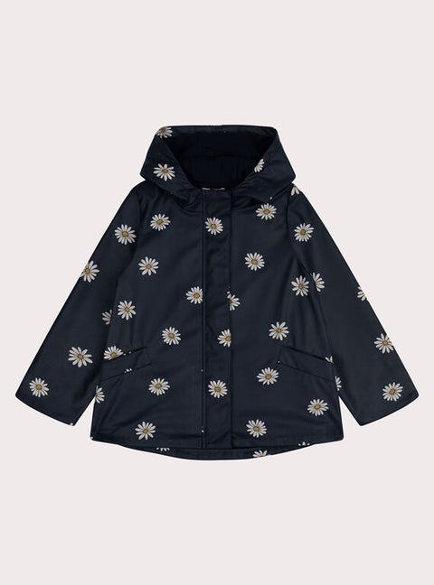 Lined Navy Daisy Print Raincoat