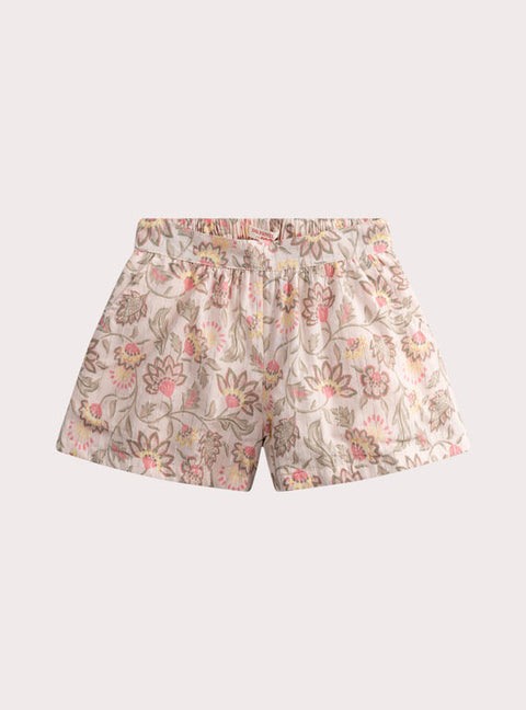 Pink Floral Print Cotton Shorts