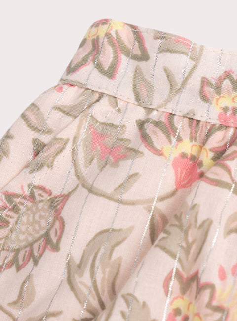 Pink Floral Print Cotton Shorts