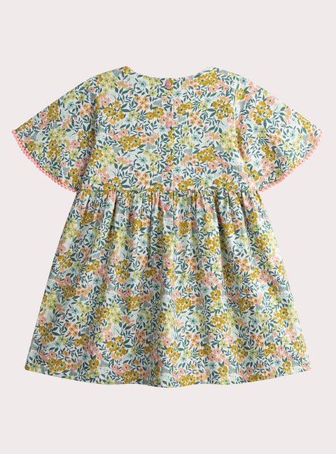 Lined Green Floral Print Cotton Dress