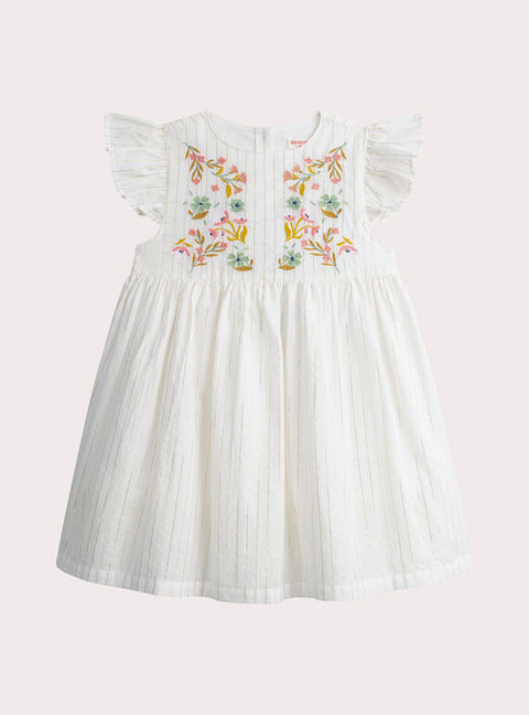 Lined Cream FloraL Embroidered Cotton Dress