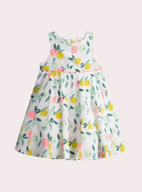 Lined Cream Floral Print Cotton Dress