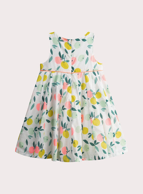 Lined Cream Floral Print Cotton Dress