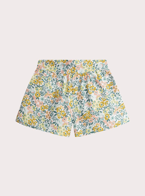 Green Floral Print Cotton Shorts