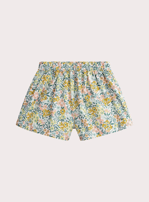 Green Floral Print Cotton Shorts