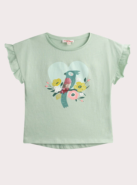 Green Cockatoo Print Cotton T-shirt