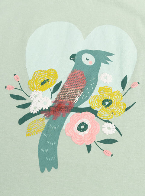 Green Cockatoo Print Cotton T-shirt