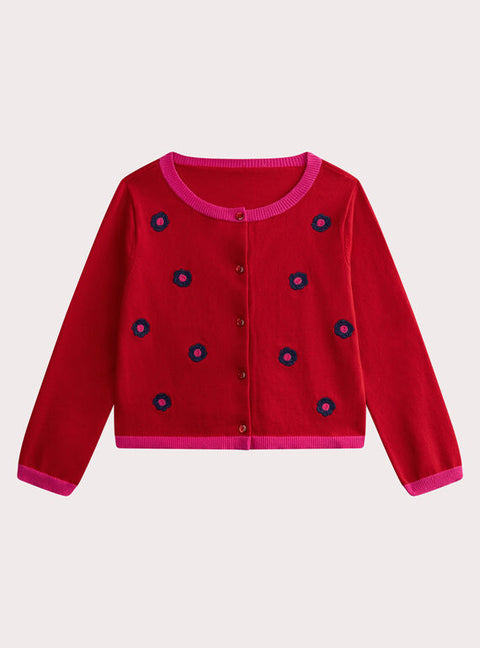 Floral Embroidered Red Cotton Rich Cardigan