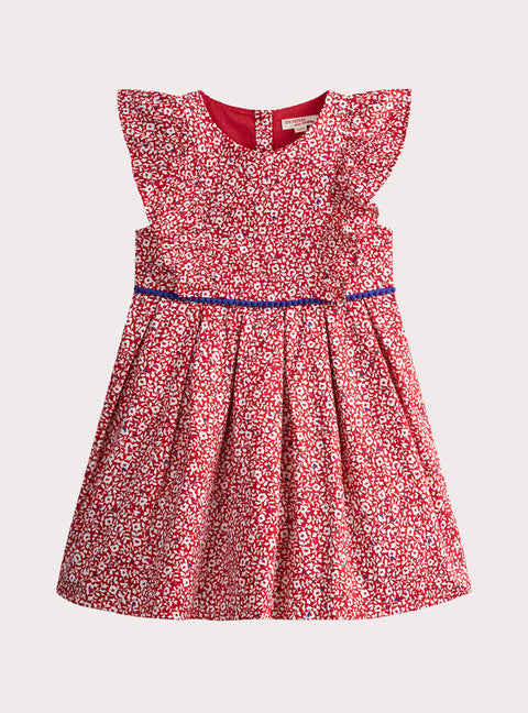 Lined Red Floral Printed Cotton Dress