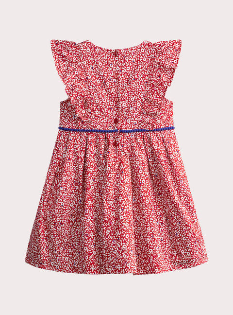 Lined Red Floral Printed Cotton Dress