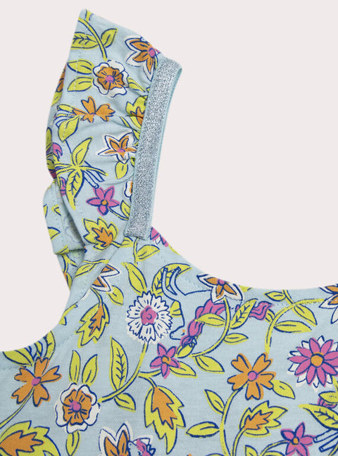 Blue Floral Print Cotton Jersey Sundress