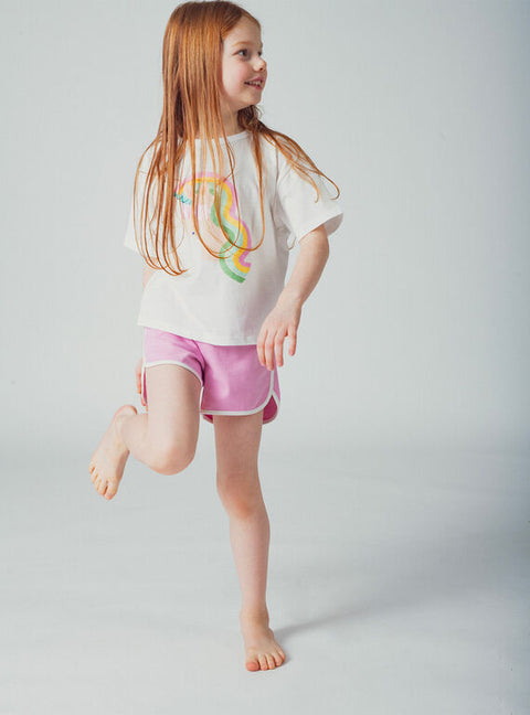 Cream Unicorn Print Cotton T-shirt