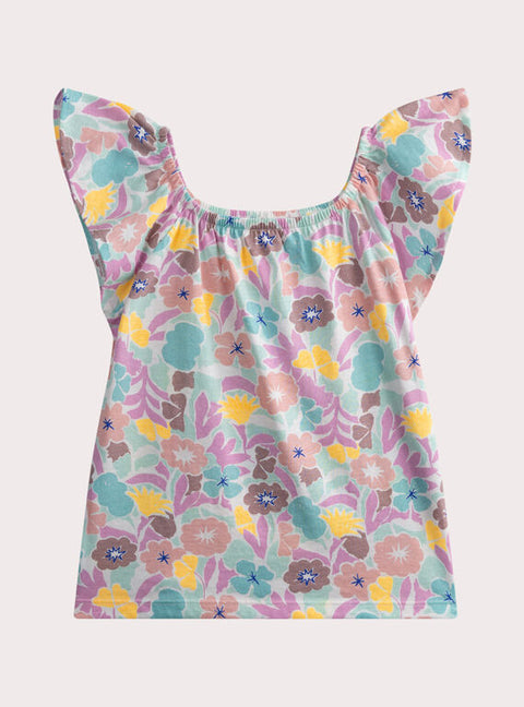 Turquoise Floral Print Cotton T-shirt