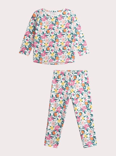 Cream Floral Print Cotton Fleece Pyjamas