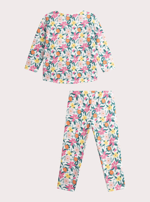 Cream Floral Print Cotton Fleece Pyjamas