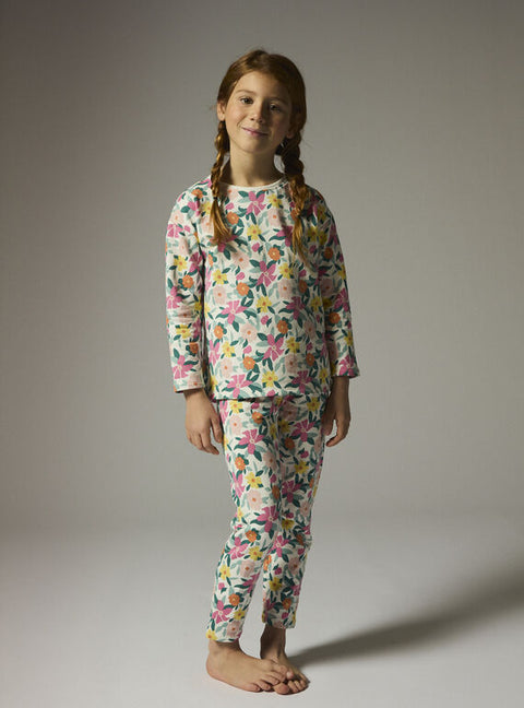 Cream Floral Print Cotton Fleece Pyjamas