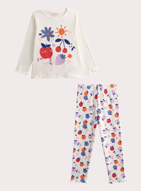 Cream Fruit Print Cotton Pyjamas