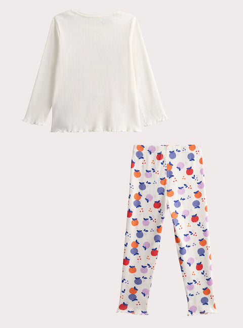 Cream Fruit Print Cotton Pyjamas