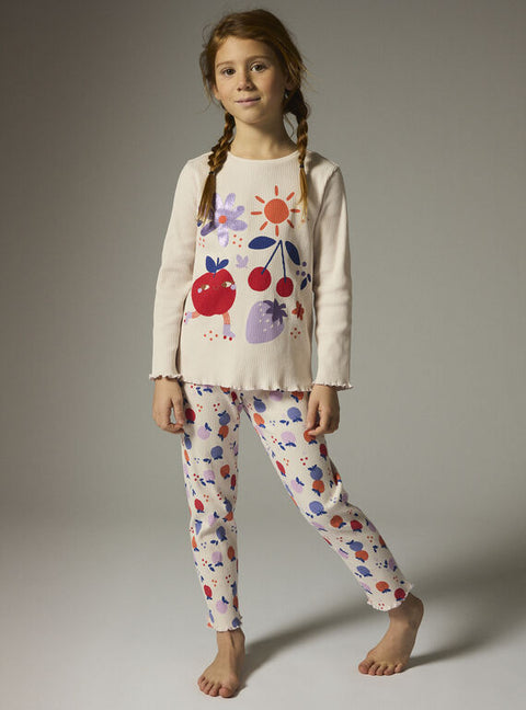 Cream Fruit Print Cotton Pyjamas