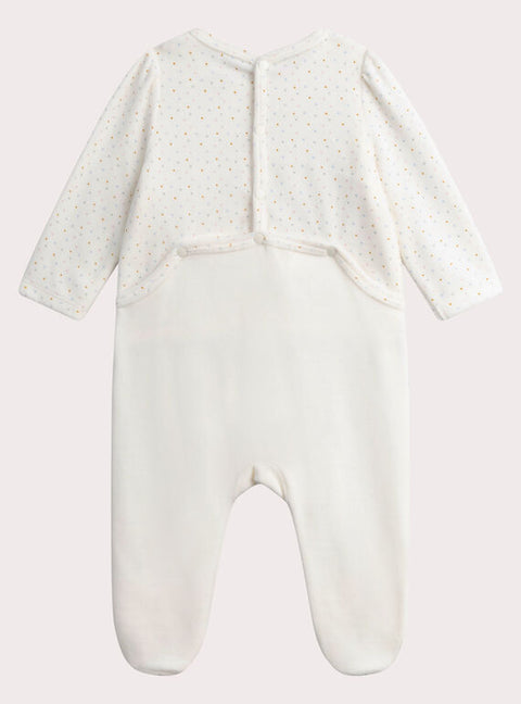 Cream Dog Applique Velour Sleepsuit