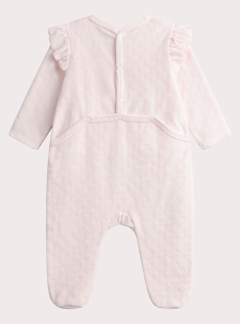 Pink Cat Applique Velour Sleepsuit