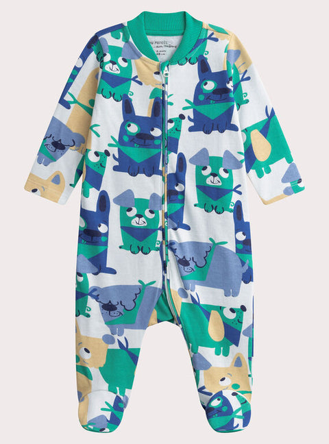 Blue Animal Print Cotton Fleece Sleepsuit