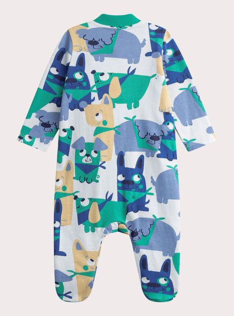 Blue Animal Print Cotton Fleece Sleepsuit