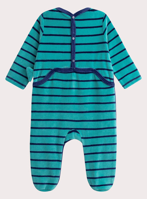 Blue Fish Applique Velour Sleepsuit