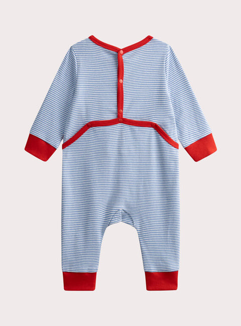 Blue Stripe Dog Applique Cotton Sleepsuit