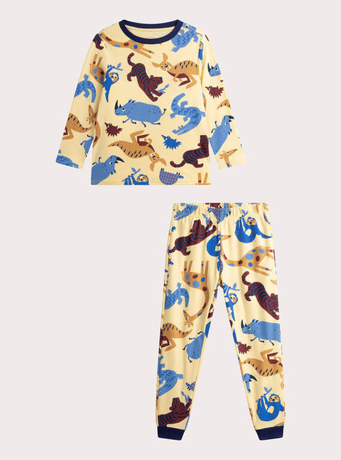 Cream Jungle Animal Print Cotton Pyjamas