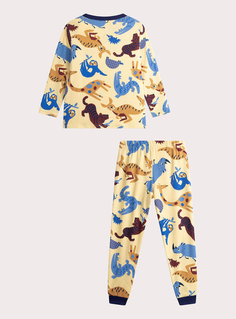 Cream Jungle Animal Print Cotton Pyjamas