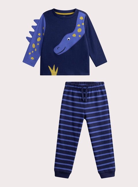 Navy Cotton Fleece Dinosaur Pyjamas