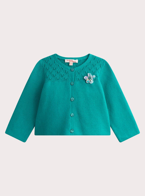 Turquoise Garter Stitch Cotton Cardigan