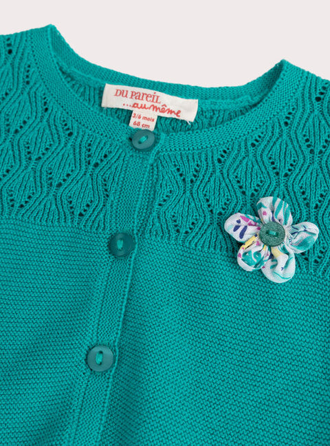 Turquoise Garter Stitch Cotton Cardigan