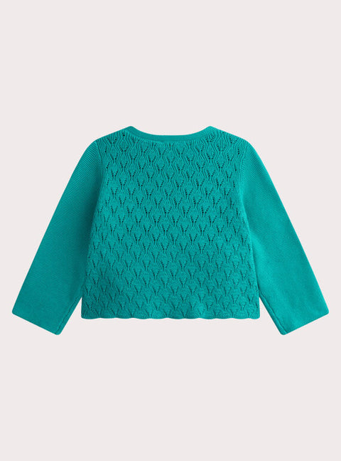 Turquoise Garter Stitch Cotton Cardigan