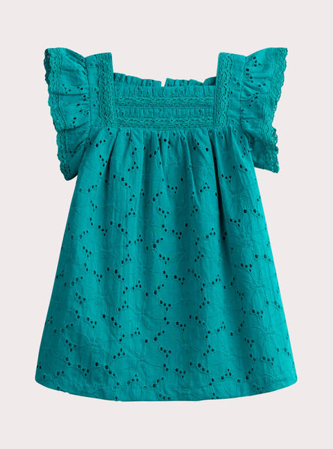 Lined Turquoise Broderie Anglaise Cotton Dress